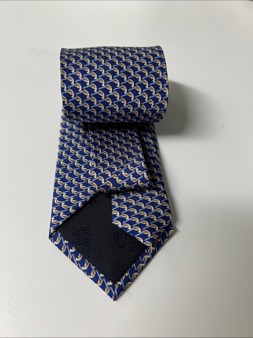 Jos. A. Bank Navy Blue Tie Cream Geometric Pattern silk men’s tie